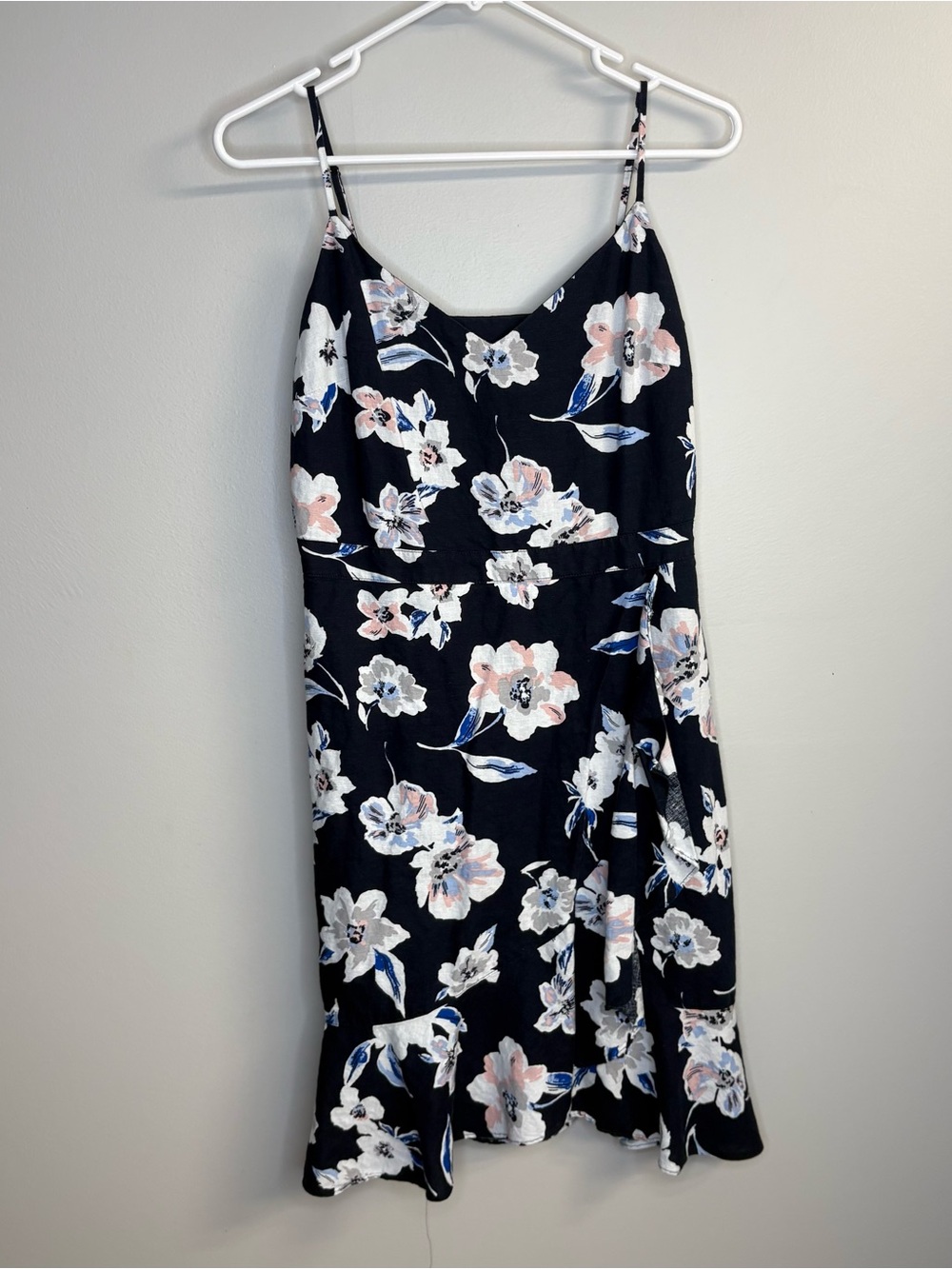 Banana Republic Black Floral Spaghetti-Strap Mini Dress Linen